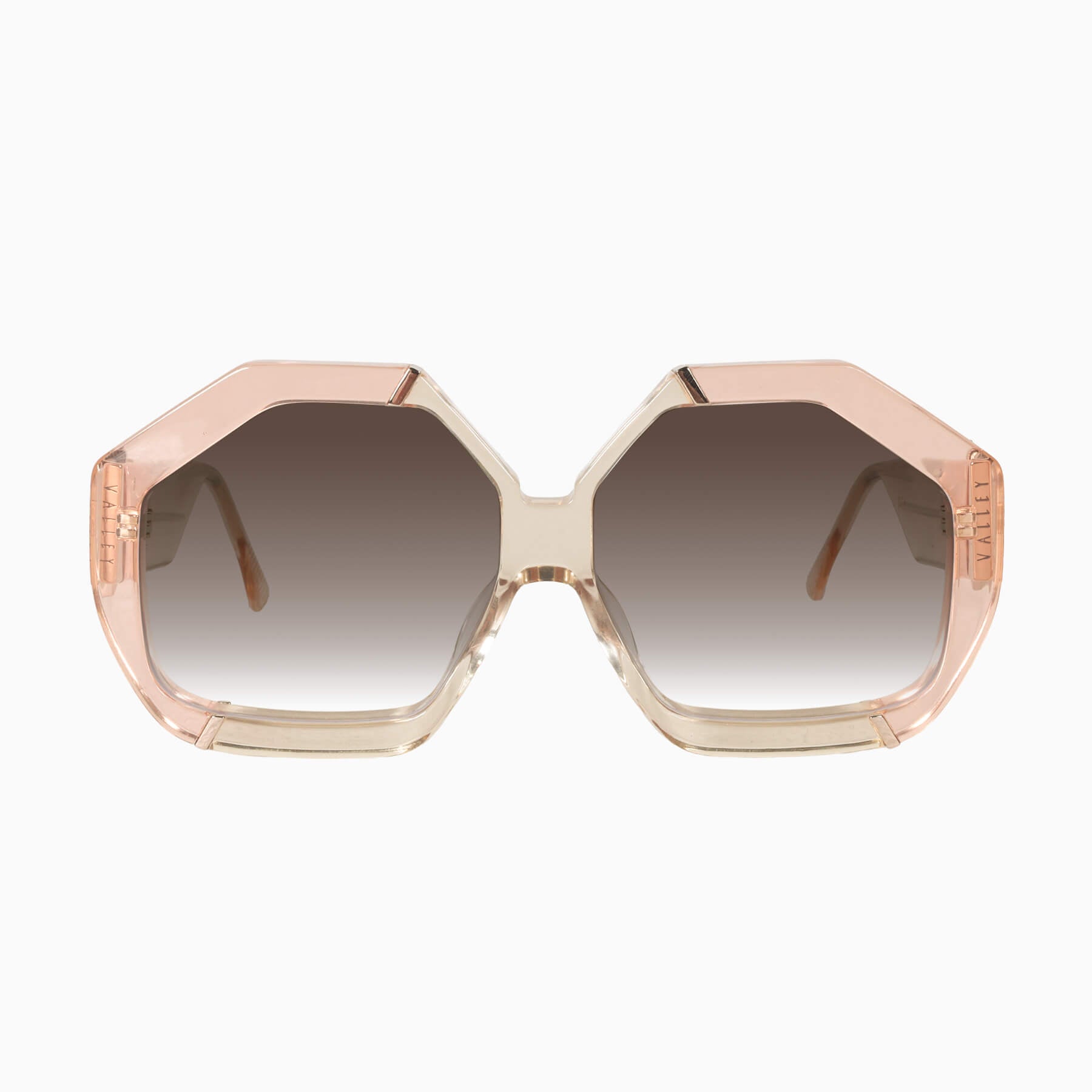 0973dffa-f603-45a8-8409-fa2953758fe0 Valley Colosseum Sunglasses - in Crystal Pink, Champagne w. Gold Metal / Brown Gradient Lens - Image 1
