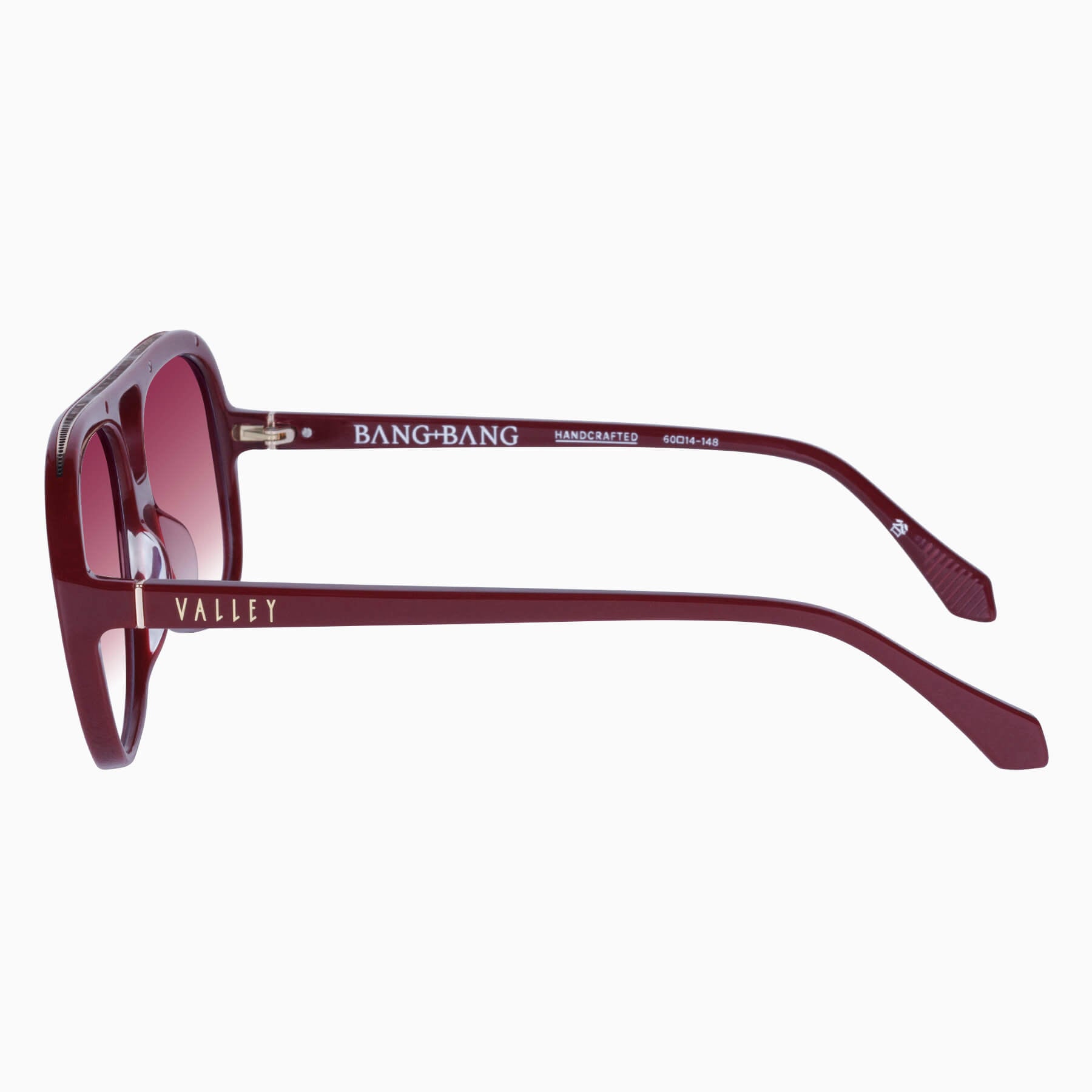 37de8631-8c43-4f70-90bb-e5c8e9711c6c_2048x Valley Bang Bang Sunglasses - in Burgundy w. Gold Metal / Rose Gradient Lens - Image 3