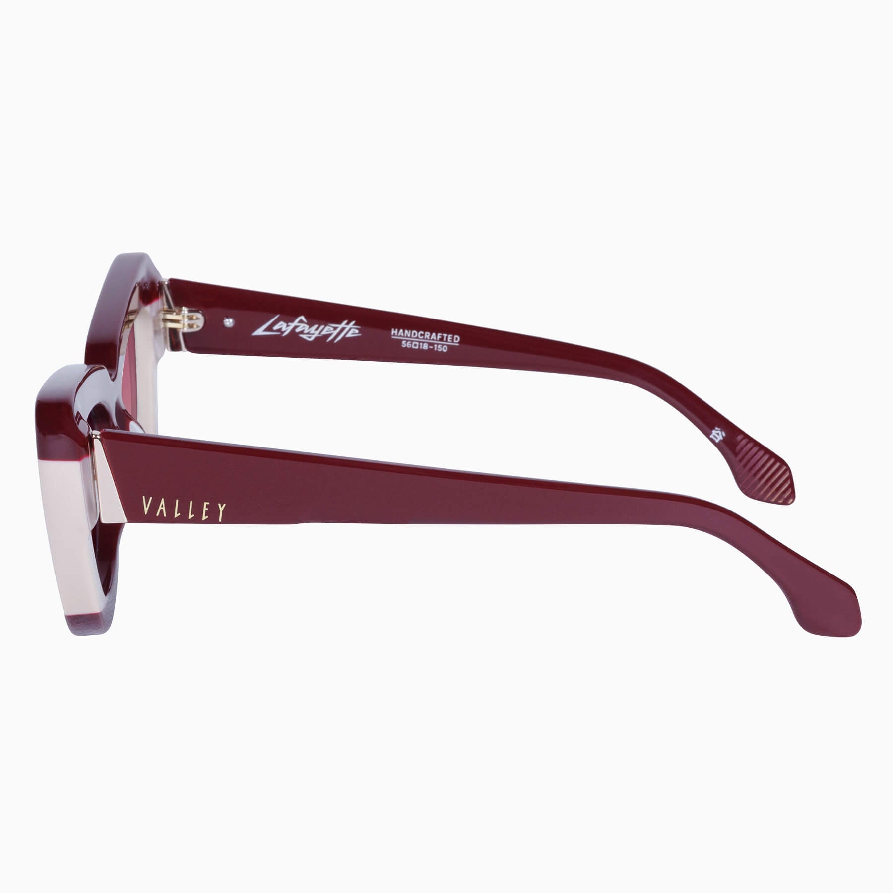 43adf7de-e98b-4b78-940c-dfeb4c70a035_2048x Valley Lafayette Sunglasses - in Burgundy Light Tan Splice w. Gold Metal / Brown Gradient Lens - Image 2