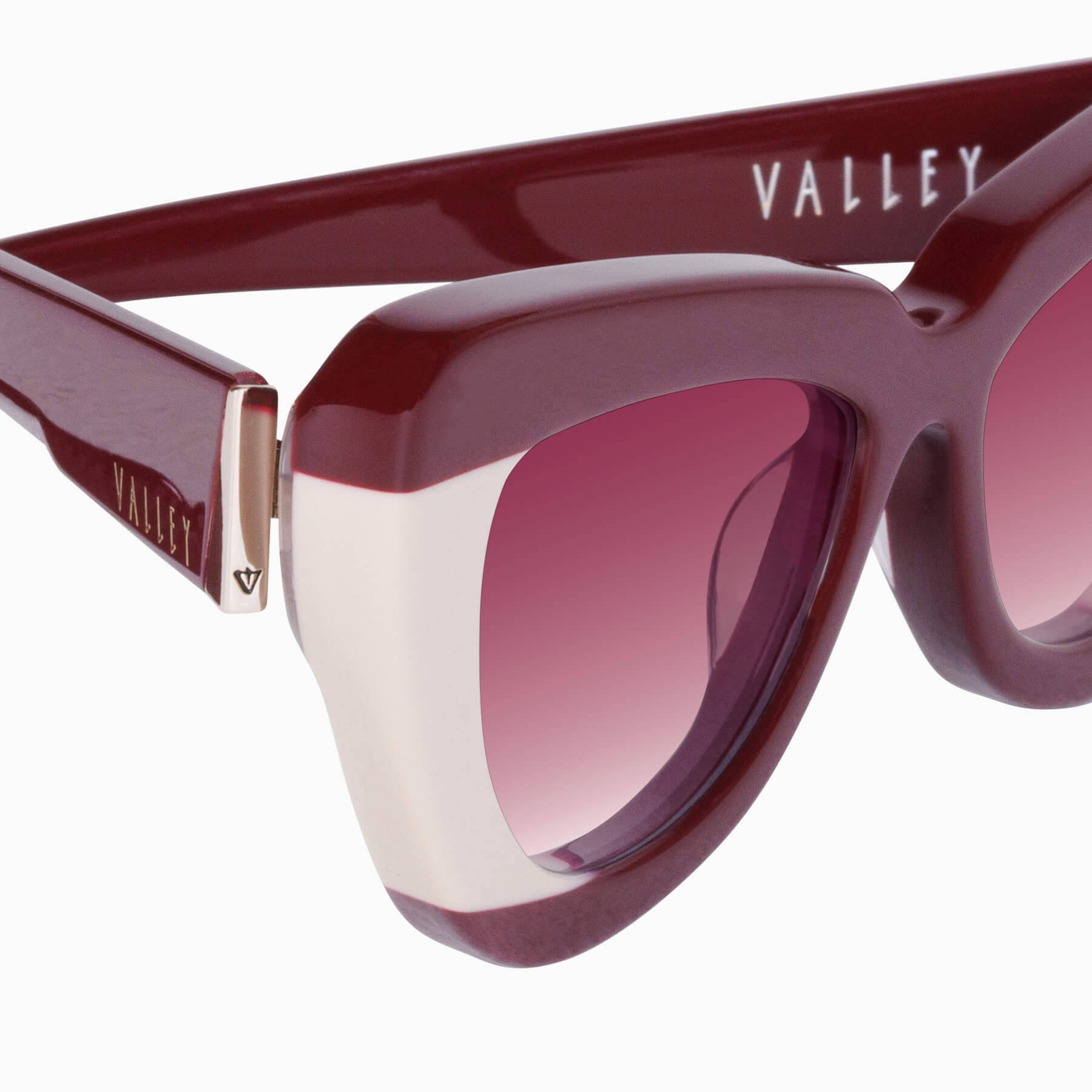 b5fb6387-8c84-4364-ae9e-05b80fdfc4eb_2048x Valley Lafayette Sunglasses - in Burgundy Light Tan Splice w. Gold Metal / Rose Gradient Lens - Image 4