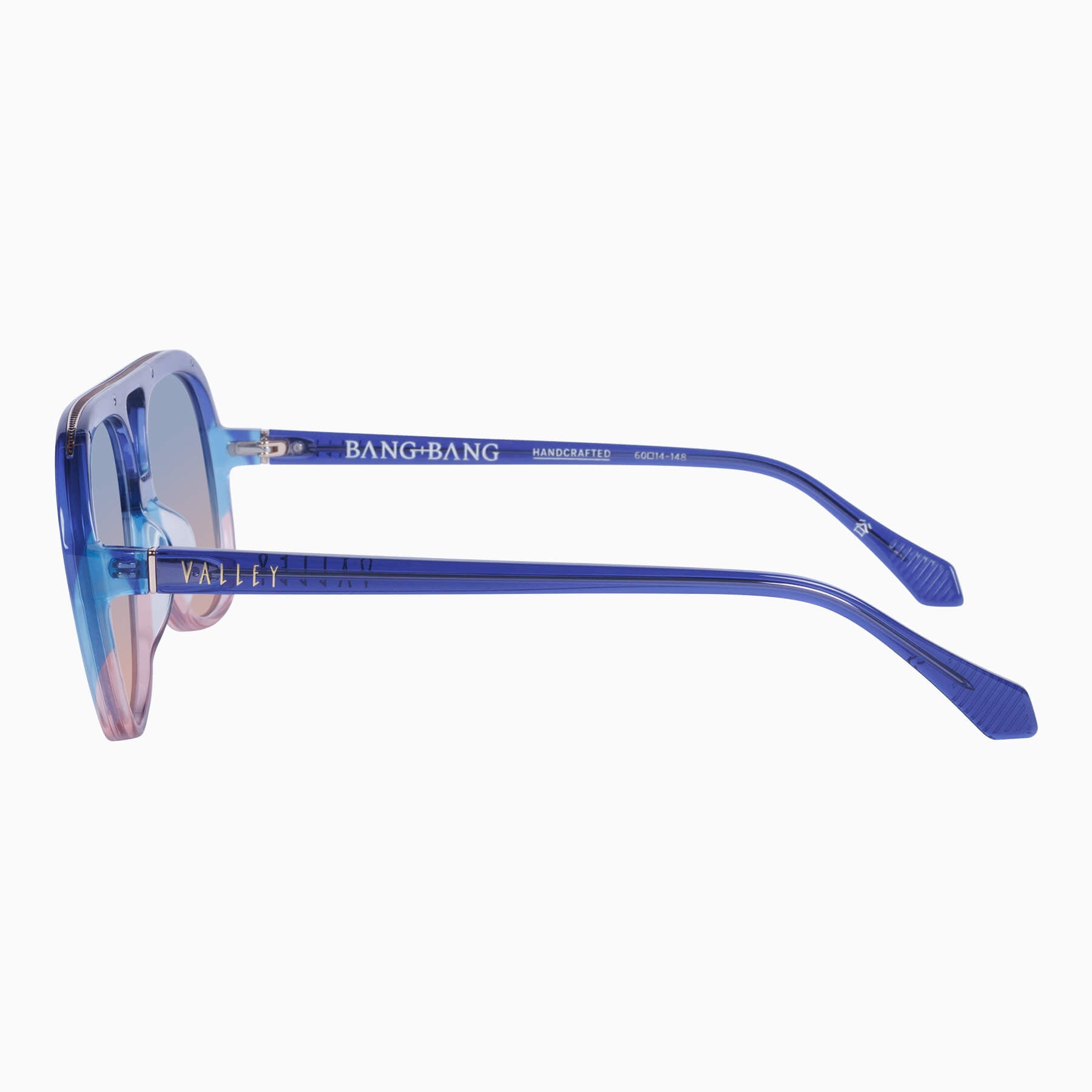 bangbang_bluefadetorose_bluetorosegradient_11_2048x Valley Bang Bang Sunglasses - in Blue Fade To Rose w. Gold Metal / Blue To Rose Gradient lens - Image 3