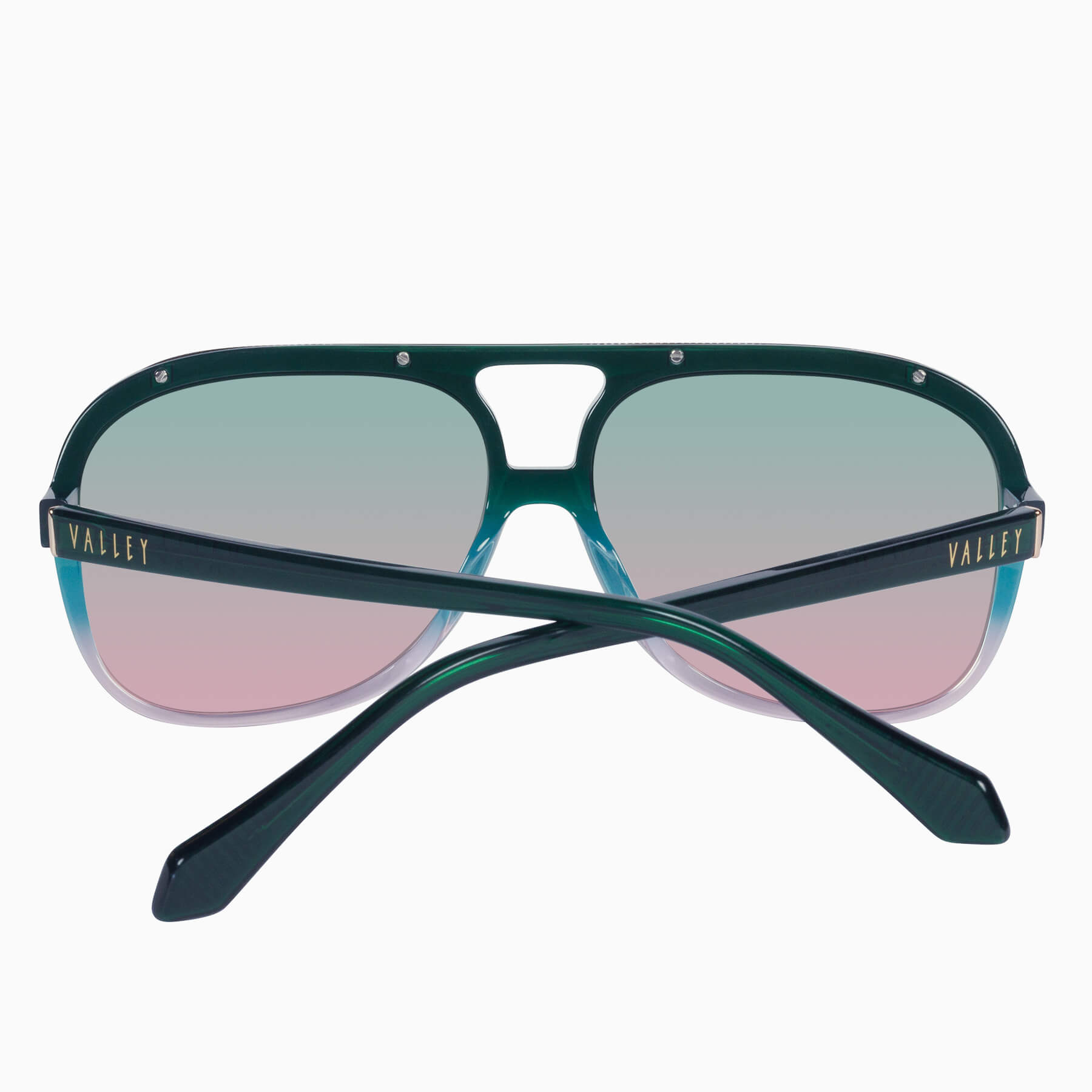 bangbang_forestgreenfadetorose_olivetorosegradient_13_2048x Valley Bang Bang Sunglasses - in Forest Green Fade To Rose w. Gold Metal / Olive To Rose Gradient Lens - Image 4