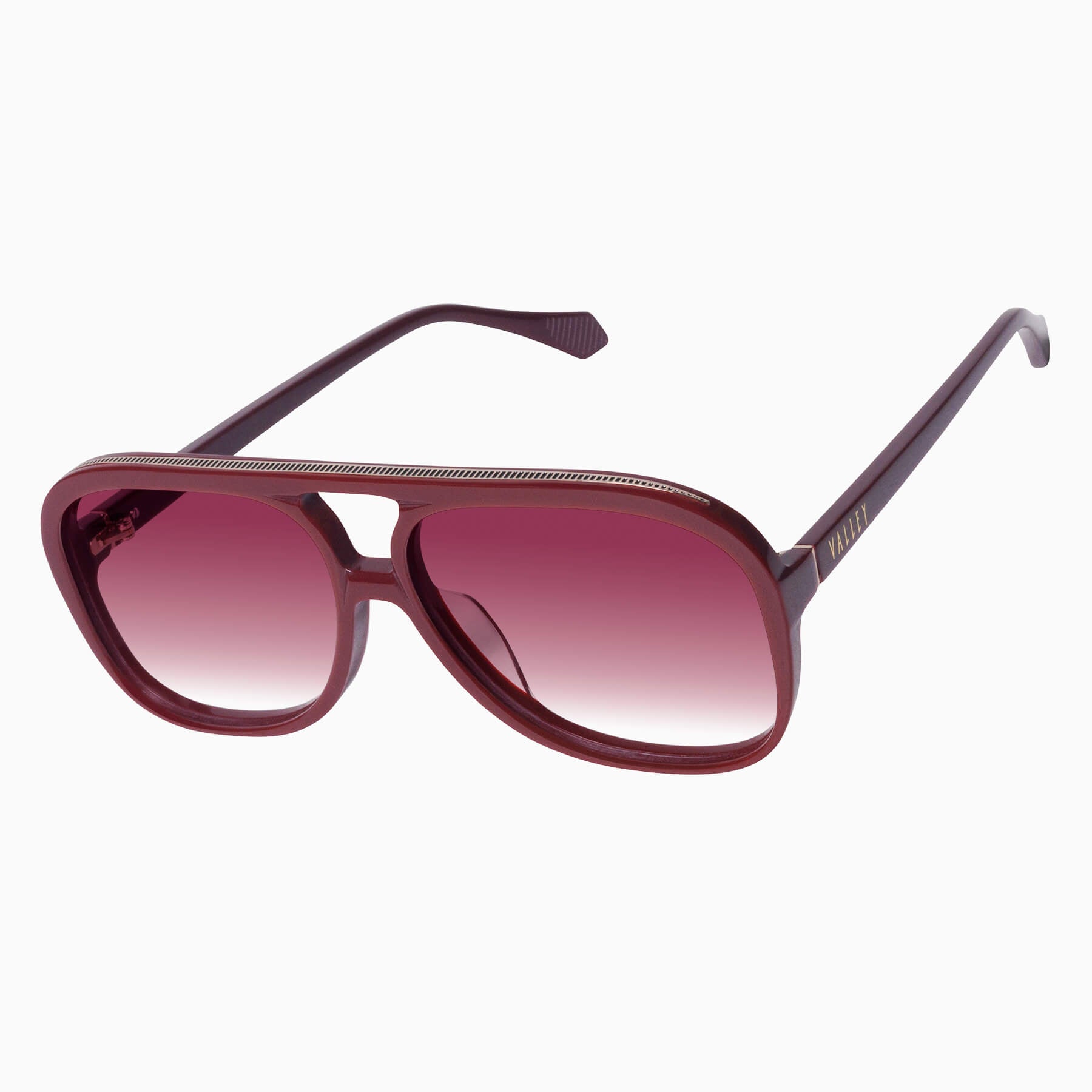 d4bf58d4-083f-4404-97a7-1781742cc46c_2048x Valley Bang Bang Sunglasses - in Burgundy w. Gold Metal / Rose Gradient Lens - Image 2