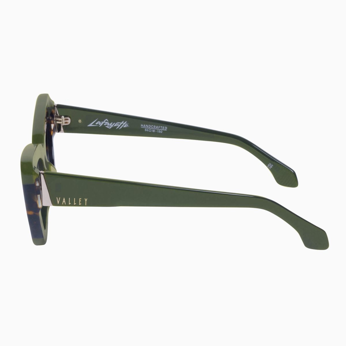 Valley Lafayette Sunglasses - in Army Green Clear Tort Splice w. Gold Metal / Brown Gradient Lens - Image 3